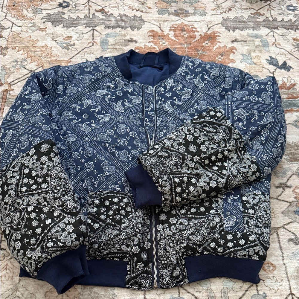 Women’s  Blue and Black Paisley Bomber Jacket